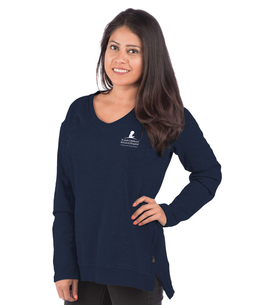 navy blue v neck sweatshirt